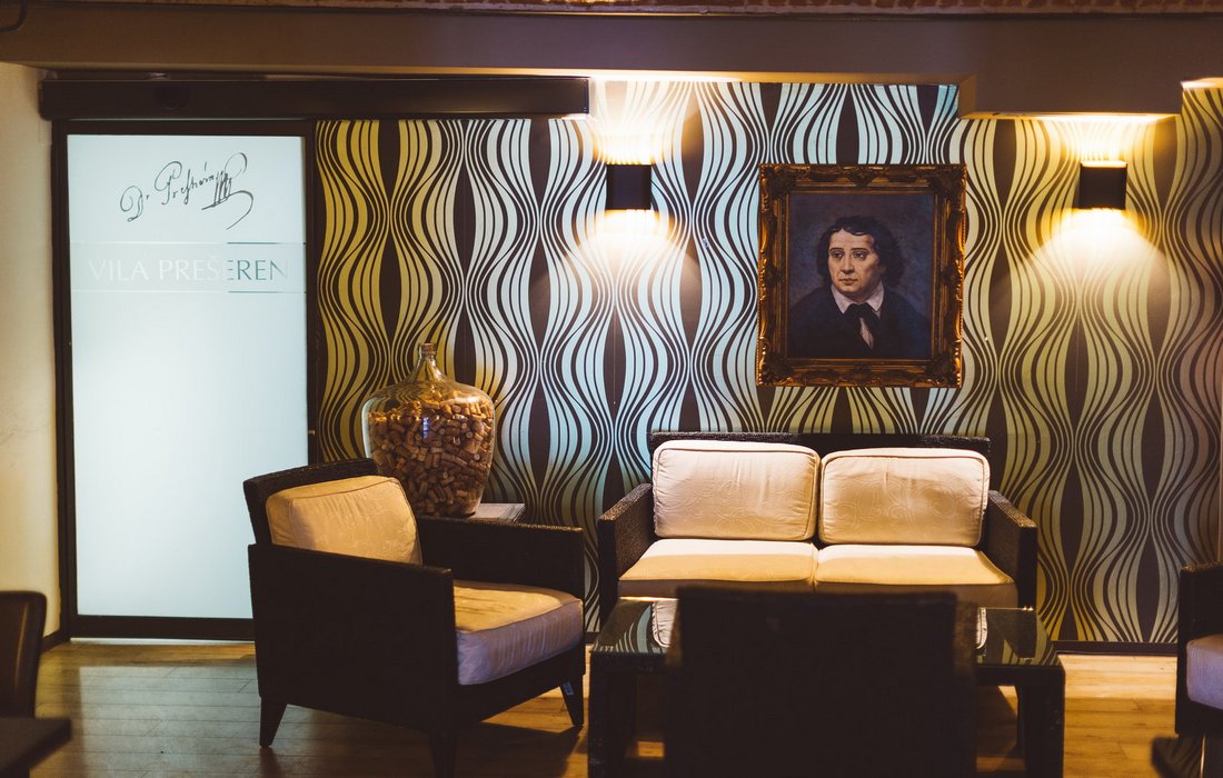 Lounge with the portrait od France Preseren – Slovenian most prominent poet